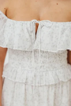 Outlet Worth Collective Astrid Ruffle Detail Maxi Dress in Lavender Floral *FULLY LINED* - Bum