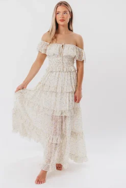 New Worth Collective Astrid Ruffle Detail Maxi Dress in Yellow Floral *FULLY LINED* - Bump