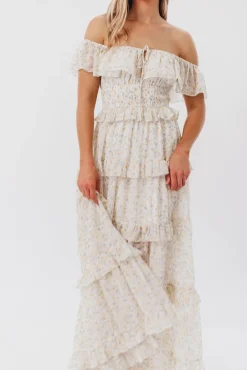 New Worth Collective Astrid Ruffle Detail Maxi Dress in Yellow Floral *FULLY LINED* - Bump