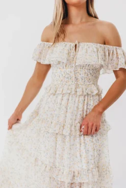 New Worth Collective Astrid Ruffle Detail Maxi Dress in Yellow Floral *FULLY LINED* - Bump