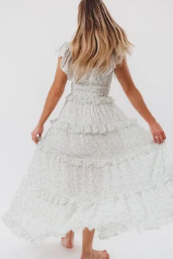 Clearance Worth Collective Astrid Ruffle Detail Maxi Dress in Sage Floral *FULLY LINED* - Bump Fr