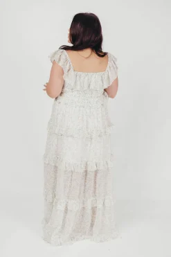 Outlet Worth Collective Astrid Ruffle Detail Maxi Dress in Lavender Floral *FULLY LINED* - Bum