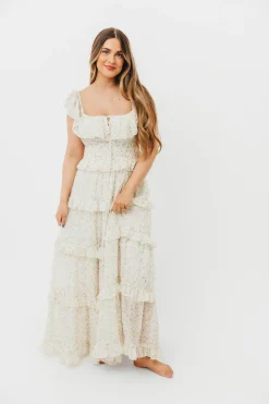New Worth Collective Astrid Ruffle Detail Maxi Dress in Yellow Floral *FULLY LINED* - Bump