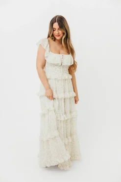 New Worth Collective Astrid Ruffle Detail Maxi Dress in Yellow Floral *FULLY LINED* - Bump