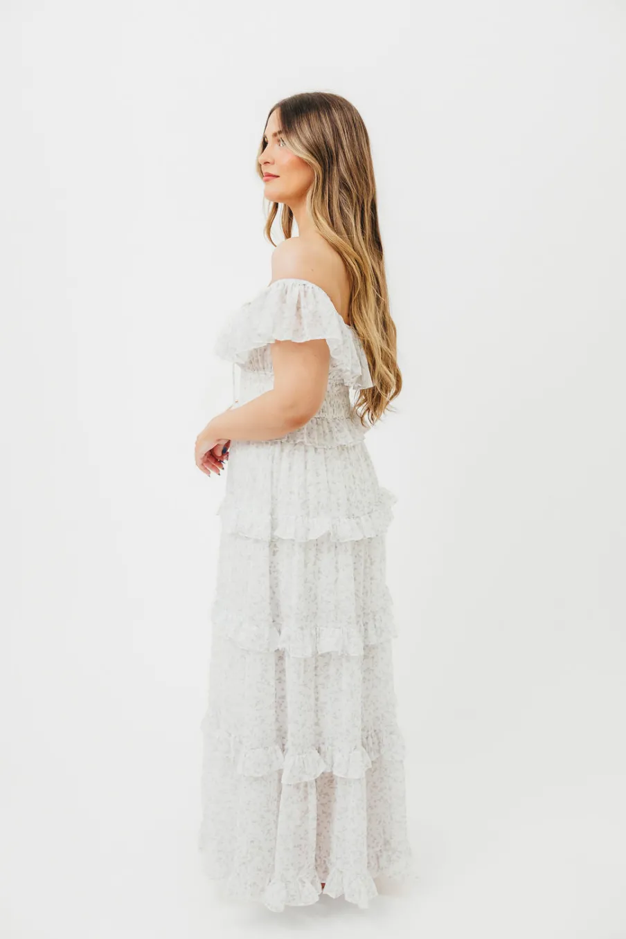 Outlet Worth Collective Astrid Ruffle Detail Maxi Dress in Lavender Floral *FULLY LINED* - Bum