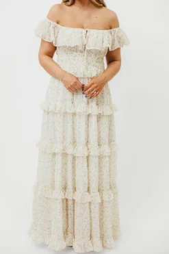 New Worth Collective Astrid Ruffle Detail Maxi Dress in Yellow Floral *FULLY LINED* - Bump