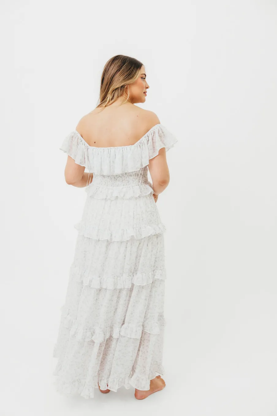Outlet Worth Collective Astrid Ruffle Detail Maxi Dress in Lavender Floral *FULLY LINED* - Bum