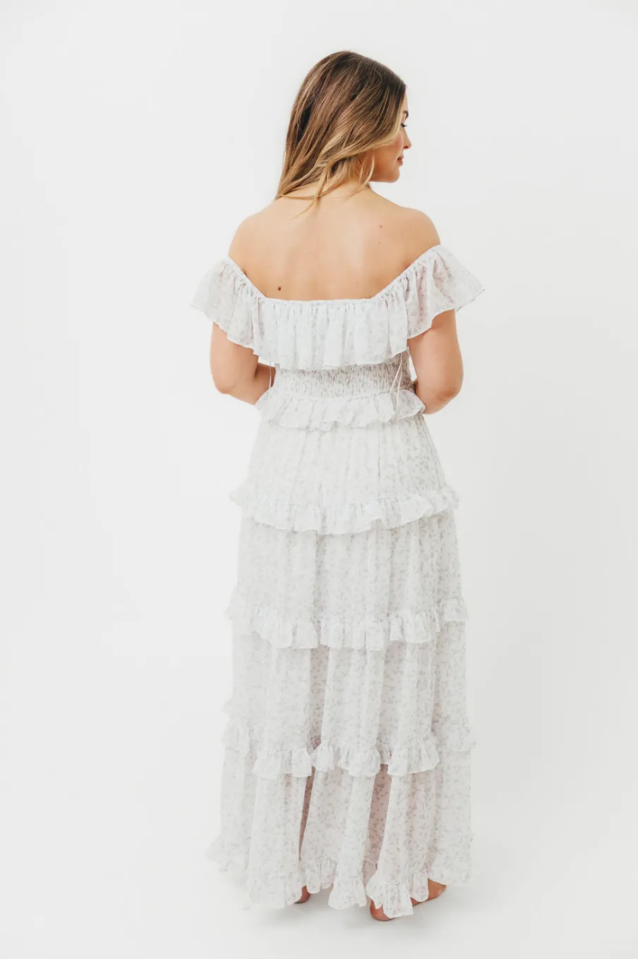 Outlet Worth Collective Astrid Ruffle Detail Maxi Dress in Lavender Floral *FULLY LINED* - Bum