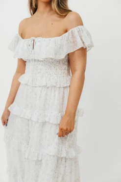 Outlet Worth Collective Astrid Ruffle Detail Maxi Dress in Lavender Floral *FULLY LINED* - Bum