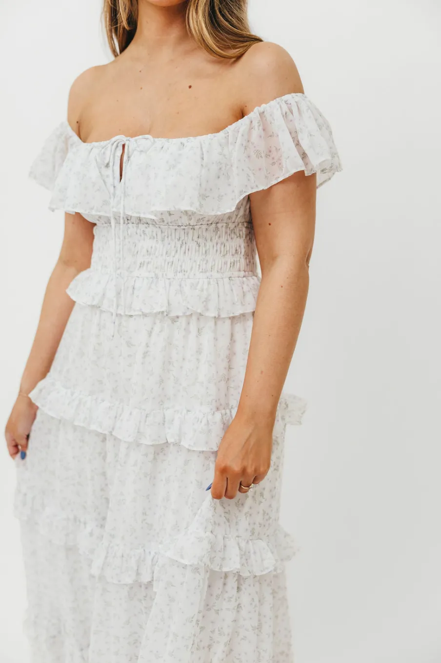 Outlet Worth Collective Astrid Ruffle Detail Maxi Dress in Lavender Floral *FULLY LINED* - Bum