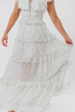 Clearance Worth Collective Astrid Ruffle Detail Maxi Dress in Sage Floral *FULLY LINED* - Bump Fr