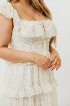 New Worth Collective Astrid Ruffle Detail Maxi Dress in Yellow Floral *FULLY LINED* - Bump