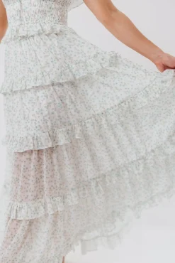 Clearance Worth Collective Astrid Ruffle Detail Maxi Dress in Sage Floral *FULLY LINED* - Bump Fr