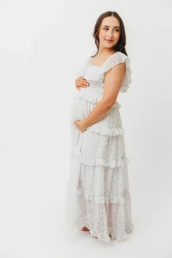 Outlet Worth Collective Astrid Ruffle Detail Maxi Dress in Lavender Floral *FULLY LINED* - Bum