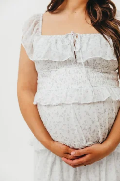 Outlet Worth Collective Astrid Ruffle Detail Maxi Dress in Lavender Floral *FULLY LINED* - Bum