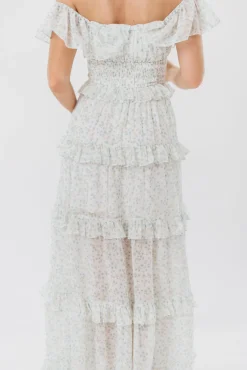 Clearance Worth Collective Astrid Ruffle Detail Maxi Dress in Sage Floral *FULLY LINED* - Bump Fr