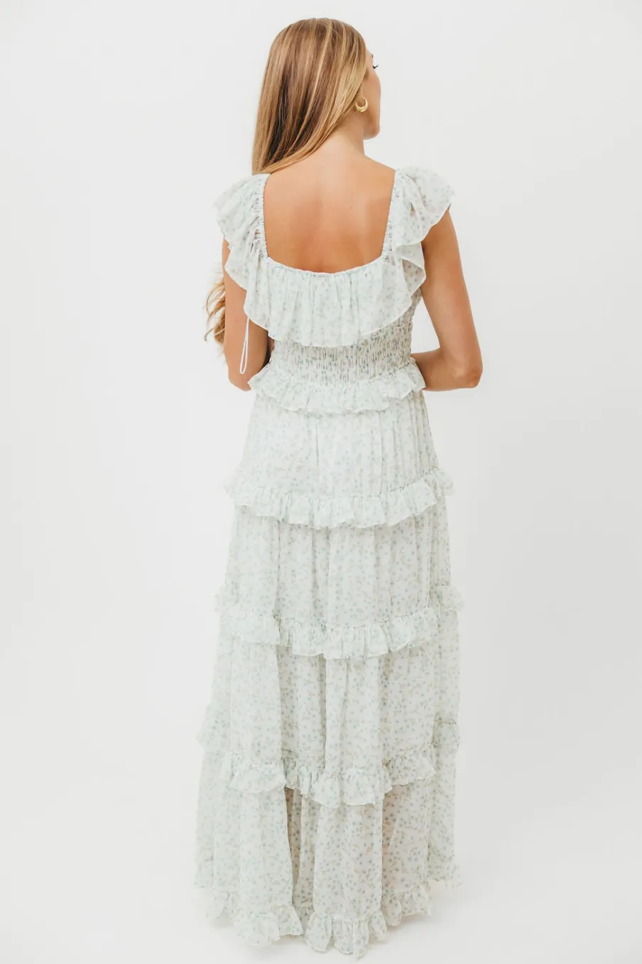 Clearance Worth Collective Astrid Ruffle Detail Maxi Dress in Sage Floral *FULLY LINED* - Bump Fr