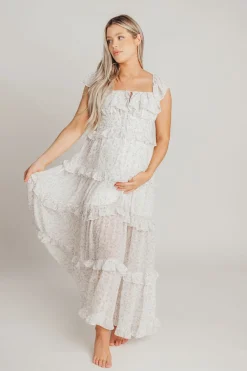 Outlet Worth Collective Astrid Ruffle Detail Maxi Dress in Lavender Floral *FULLY LINED* - Bum