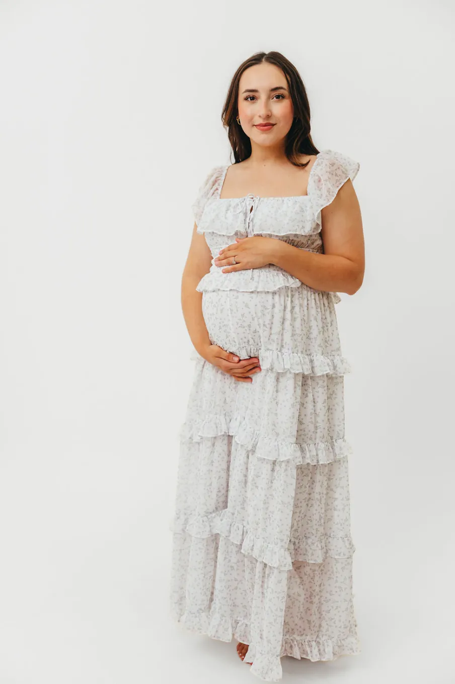 Outlet Worth Collective Astrid Ruffle Detail Maxi Dress in Lavender Floral *FULLY LINED* - Bum