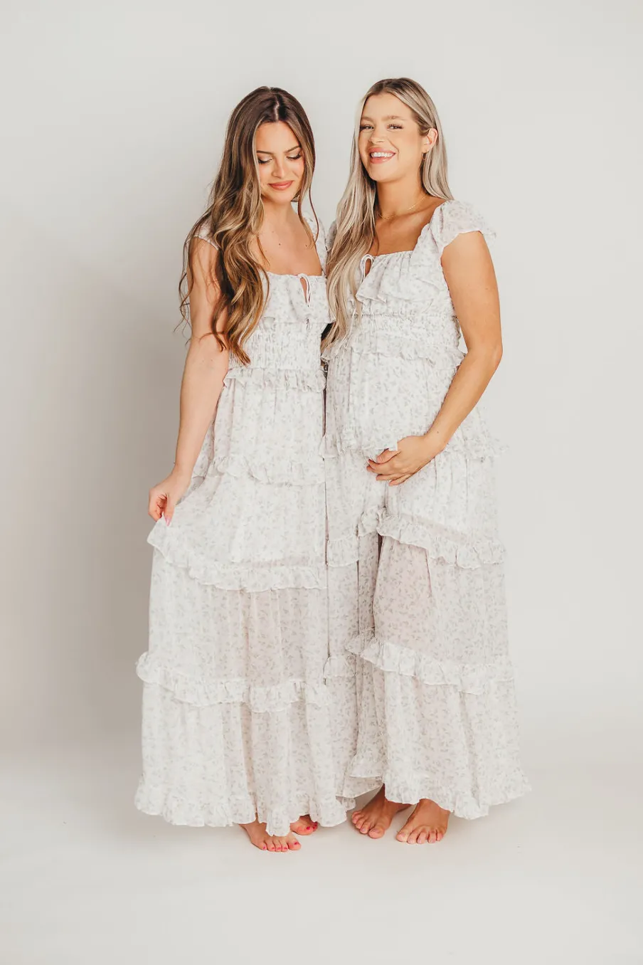 Outlet Worth Collective Astrid Ruffle Detail Maxi Dress in Lavender Floral *FULLY LINED* - Bum