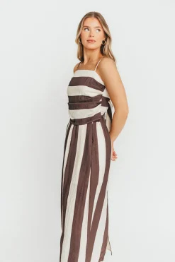 Fashion Worth Collective Autumn Tie Back Top and Skirt Set in Brown Stripe