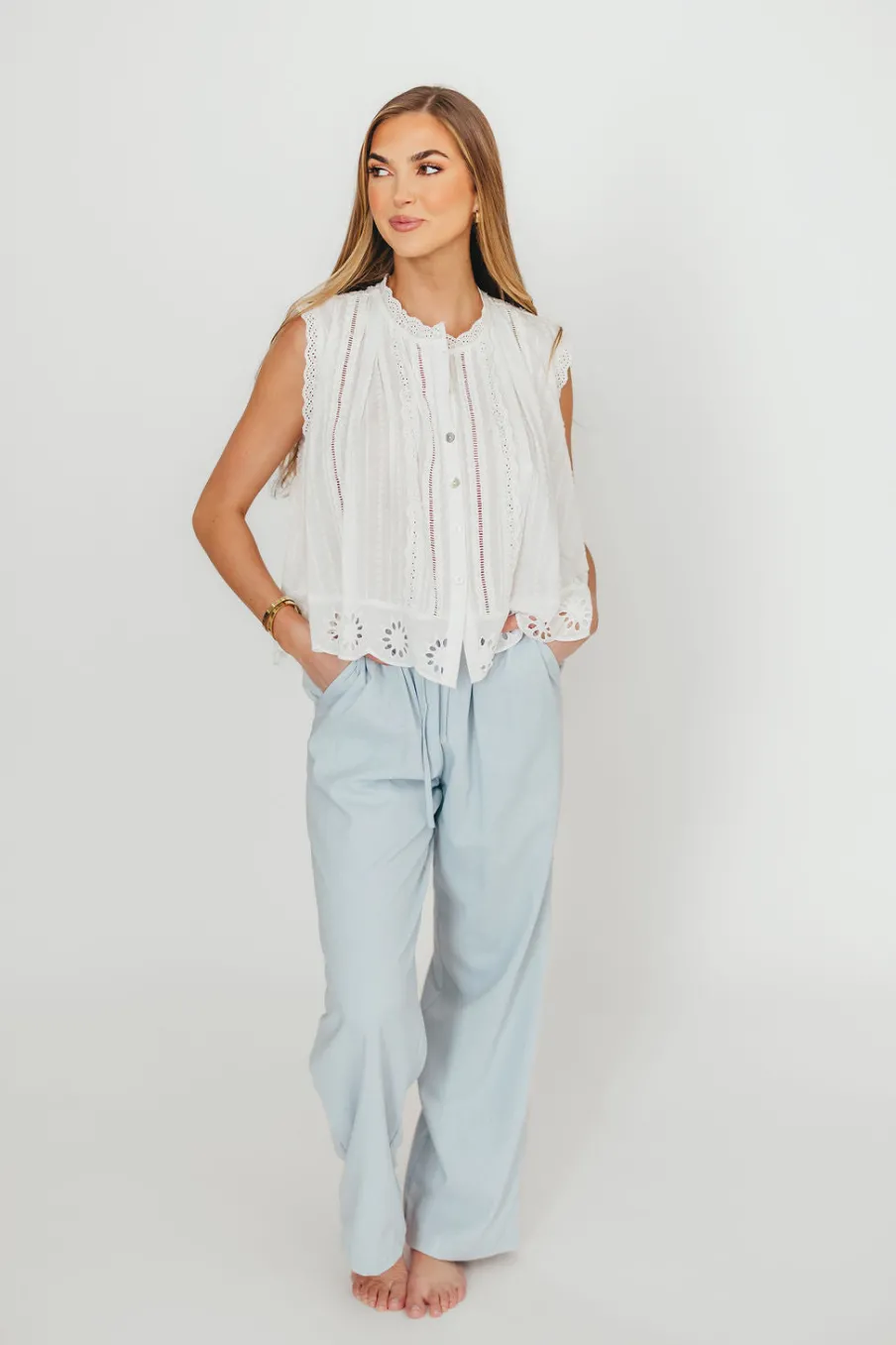 Best Worth Collective Avani Wide Leg Pants in Powder Blue