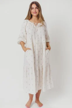 Clearance Worth Collective Avery Tiered Linen-Blend Midi Dress in Soy/Sage Foliage - Bump Friendl