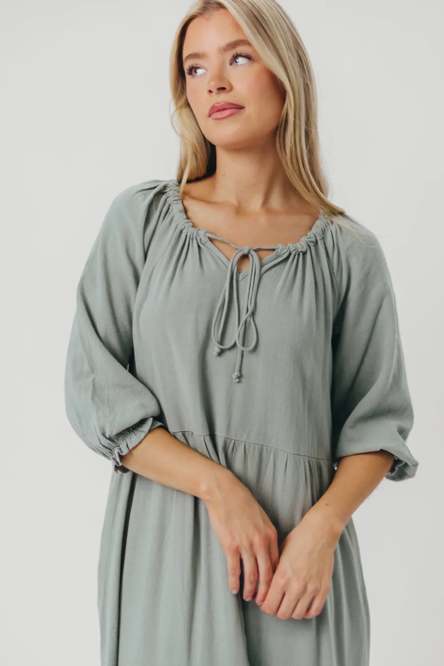 Hot Worth Collective Avery Tiered Linen-Blend Midi Dress in Sage - Bump Friendly and Inclus