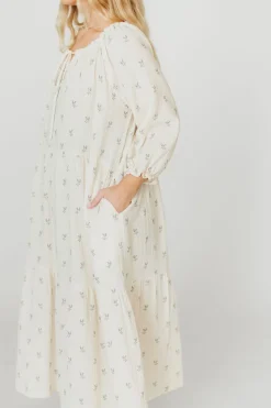 Clearance Worth Collective Avery Tiered Linen-Blend Midi Dress in Soy/Sage Foliage - Bump Friendl