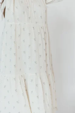 Clearance Worth Collective Avery Tiered Linen-Blend Midi Dress in Soy/Sage Foliage - Bump Friendl