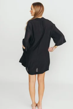 Discount Worth Collective Azari Oversized Button Down Shirt in Black - Nursing Friendly