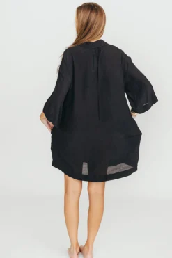 Discount Worth Collective Azari Oversized Button Down Shirt in Black - Nursing Friendly