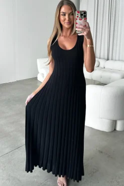 Hot Worth Collective Bailey Ribbed Knit Maxi Dress in Black