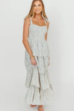 Outlet Worth Collective Bailey Ruffle Tiered Maxi Dress in Blue Floral