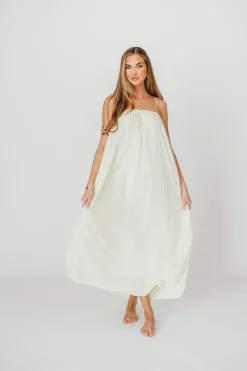 Clearance Worth Collective Becca Tube Neck Spaghetti Strap Maxi Dress in Cream - Bump Friendly