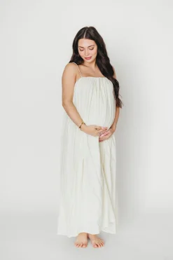 Clearance Worth Collective Becca Tube Neck Spaghetti Strap Maxi Dress in Cream - Bump Friendly
