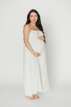 Clearance Worth Collective Becca Tube Neck Spaghetti Strap Maxi Dress in Cream - Bump Friendly