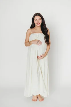 Clearance Worth Collective Becca Tube Neck Spaghetti Strap Maxi Dress in Cream - Bump Friendly