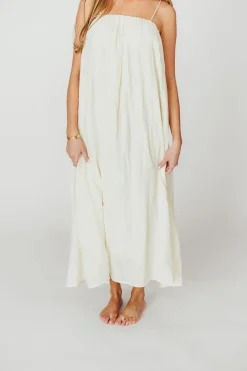 Clearance Worth Collective Becca Tube Neck Spaghetti Strap Maxi Dress in Cream - Bump Friendly