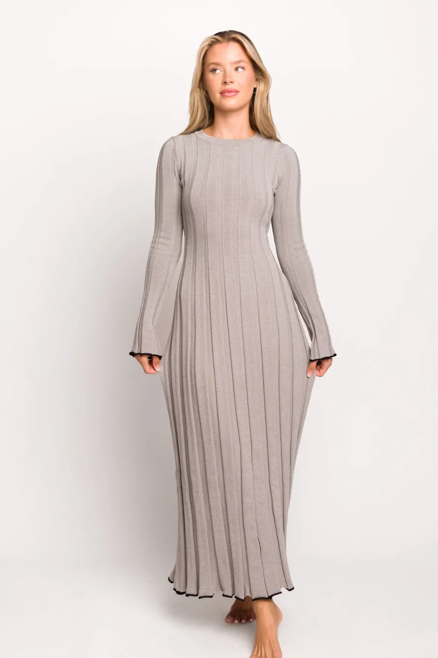 Hot Worth Collective Bentley Maxi Dress in Heather Grey with Black Trim - Bump Friendly