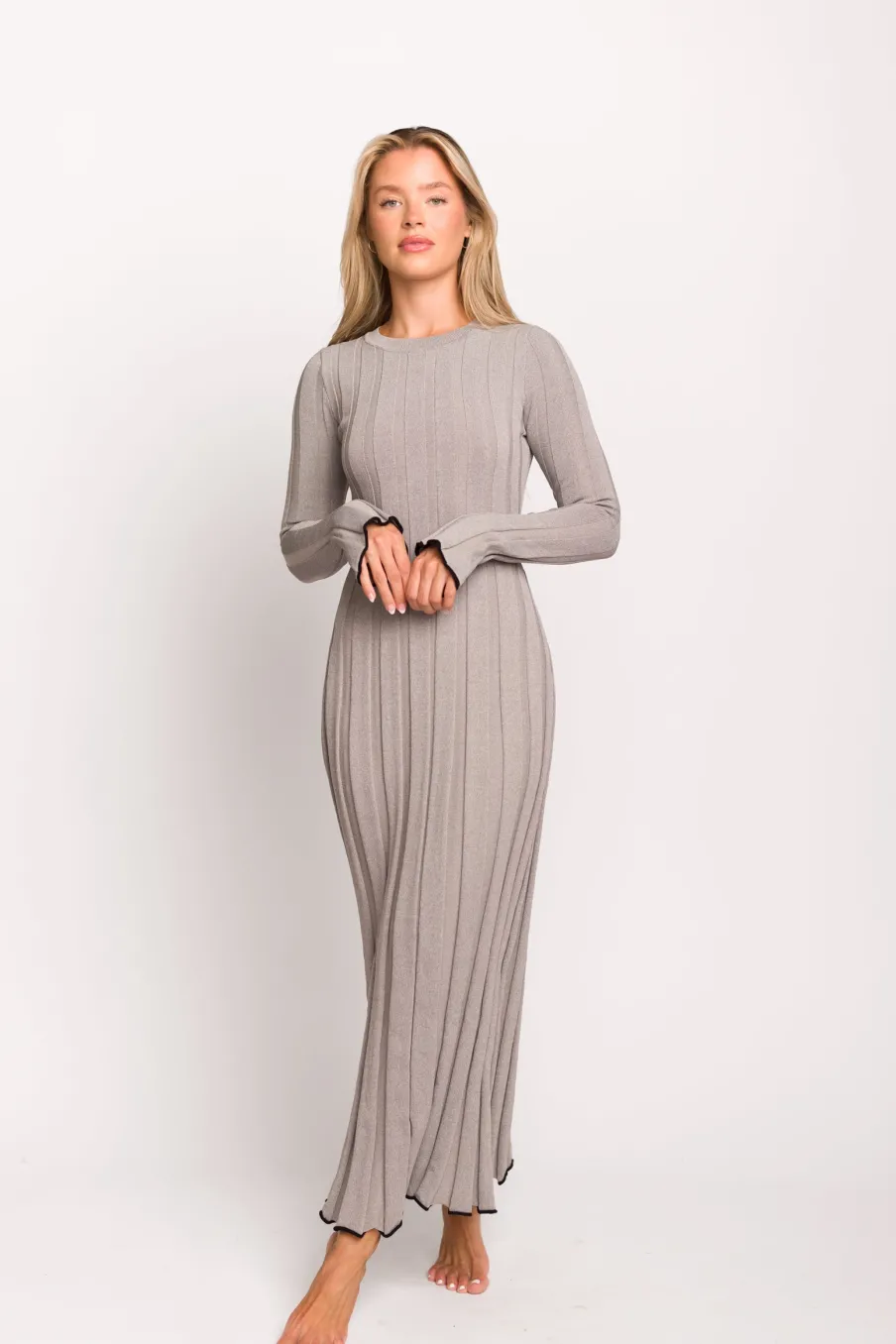 Hot Worth Collective Bentley Maxi Dress in Heather Grey with Black Trim - Bump Friendly