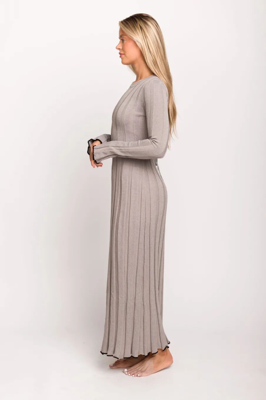 Hot Worth Collective Bentley Maxi Dress in Heather Grey with Black Trim - Bump Friendly