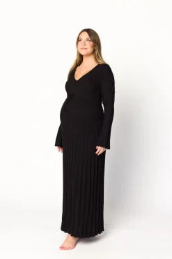 Online Worth Collective Berkeley Ribbed Knit Maxi Dress With V-Neck in Black