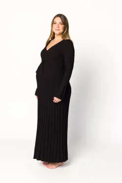 Online Worth Collective Berkeley Ribbed Knit Maxi Dress With V-Neck in Black