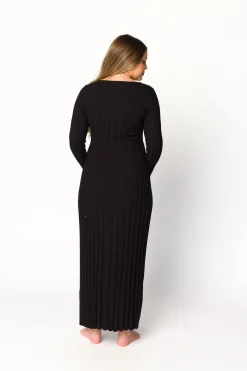 Online Worth Collective Berkeley Ribbed Knit Maxi Dress With V-Neck in Black