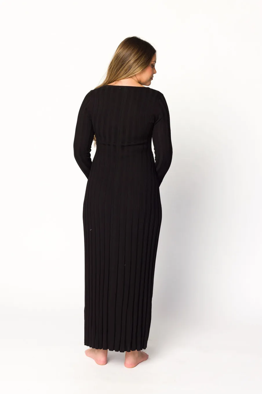 Online Worth Collective Berkeley Ribbed Knit Maxi Dress With V-Neck in Black