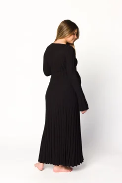Online Worth Collective Berkeley Ribbed Knit Maxi Dress With V-Neck in Black
