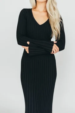 Online Worth Collective Berkeley Ribbed Knit Maxi Dress With V-Neck in Black