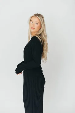 Online Worth Collective Berkeley Ribbed Knit Maxi Dress With V-Neck in Black