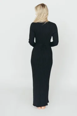 Online Worth Collective Berkeley Ribbed Knit Maxi Dress With V-Neck in Black